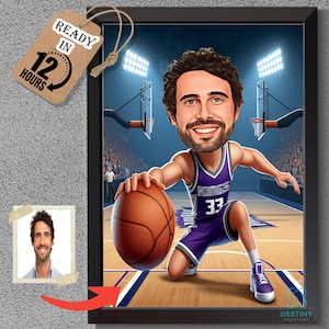 Custom Basketball Player Caricature: Sacramento Kings Cartoon Portrait (Digital Download)