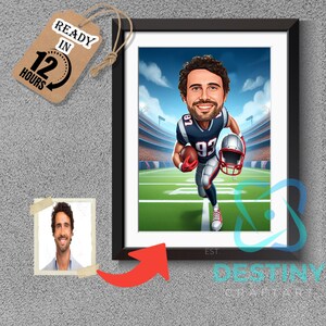 New England Patriots American Football Drawing Football Player Caricature from Photo Football Cartoon Portrait Funny Football Gift