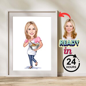Personalized Female Chef Drawing / Female Chef Cartoon Drawing / Woman Chef Drawing
