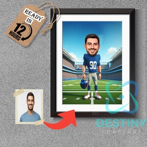 New York Giants American Football Drawing Football Player Caricature from Photo Football Cartoon Portrait Funny Football Gift