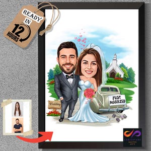 Caricatura de casamento – Desenho personalizado de noivos a partir de foto, presente de casamento exclusivo, retrato engraçado de casal, foto de desenho animado