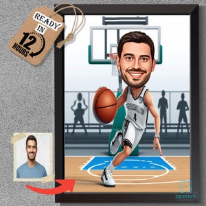 Custom Basketball Player Caricature Portrait: Funny Cartoon Drawing (Digital)
