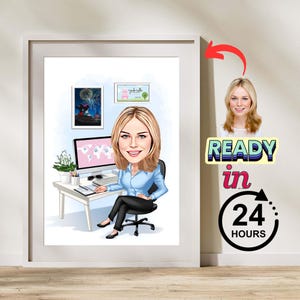 Custom Woman Coworker Cartoon Portrait, Coworker Caricature, Gift for Coworker, Coworker Cartoon, Coworker Gift, Caricature from Photo