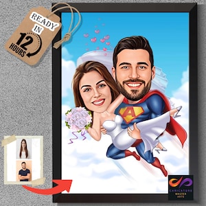 Caricatura de casamento – Desenho personalizado de noivos a partir de foto, presente de casamento exclusivo, casal engraçado, foto de desenho animado, casamento