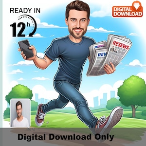 Custom Male Caricature Portrait – Digital Download in 12 Hours – Personalized Cartoon from Photo – Fast Gift for Him , funny boy, funny gift