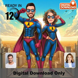Custom Superhero Family Caricature - Personalized Heroic Portrait Gift - Fun Cartoon for Avengers Fans & Comic Book Lovers",superhero family