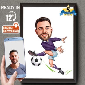 Custom Soccer Caricature Cartoon Portrait Soccer Caricature Gift for Soccer Players Coaches Fans Football Portrait For Men Football Drawing