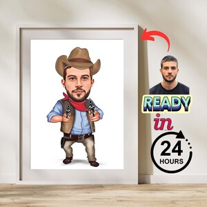 Custom Cowboy Portrait for him, her or wildwest couple, Personalized Portrait from your photo as a Cowboy or Cowgirl, Wild West, funny Gift