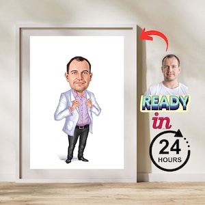 Custom Male Doctor Caricature Gift, Personalized Caricature Portrait, Cartoon Doctor, Orthodontist Retirement or Birthday Gift