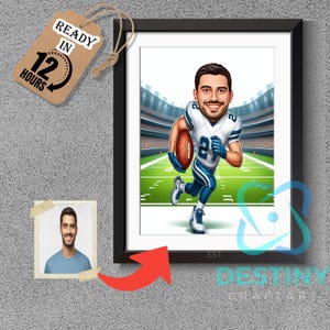 Dallas Cowboys American Football Drawing Football Player Caricature from Photo Football Cartoon Portrait Funny Football Gift
