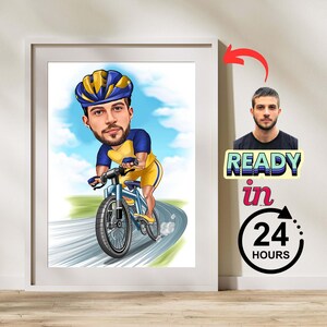 Custom Male Cyclist Caricature Cartoon Portrait, Biker Portrait, Cyclist Gift, Cyclist Caricature, Custom Caricature, Caricature from Photo