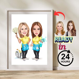 Custom Cleaner Cartoon Portrait, Cleaner Caricature, Gift for Female Cleaner, Funny Cleaner Caricature from Photo, Cleaner Digital art