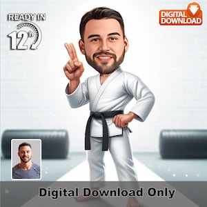 Custom Martial Arts Man Caricature, Personalized Fighter Cartoon Gift, Unique Artwork for Karate, Taekwondo, or MMA Enthusiasts,