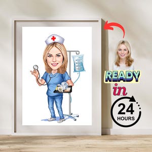 Custom Female Nurse Caricature, Cartoon Portrait, Personalized Nurse Caricature from Photo, Fun Medical Gift, Custom Nurse Art for Her