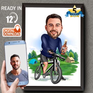 Custom Cyclist male Cartoon Portrait, Cyclist Portrait, Gift for Cyclist, Cyclist Caricature, Custom Caricature, Biker Caricature from Photo