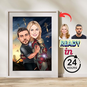 Personalized Superhero Caricature portrait, Couple Superhero, Anniversary gift superhero, Gift for Boyfriend, Husband/Wife, Valentines Day