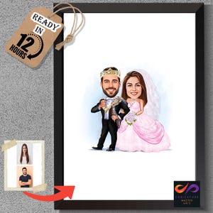 Caricatura de casamento – Desenho personalizado de noivos a partir de foto, presente de casamento exclusivo, retrato engraçado de casal, foto de desenho animado