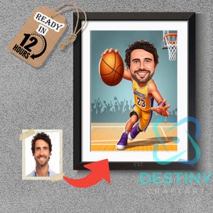 Custom Basketball Player Caricature Portrait: Funny Cartoon Drawing (Digital)