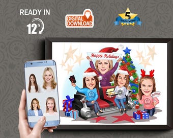 Biglietti di auguri natalizi aziendali personalizzati con caricature da foto, biglietti di auguri natalizi aziendali, biglietti di auguri per le festività, ufficio aziendale
