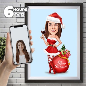 Custom Christmas Cartoon Portrait: Personalized Caricature Gift (Digital Download)