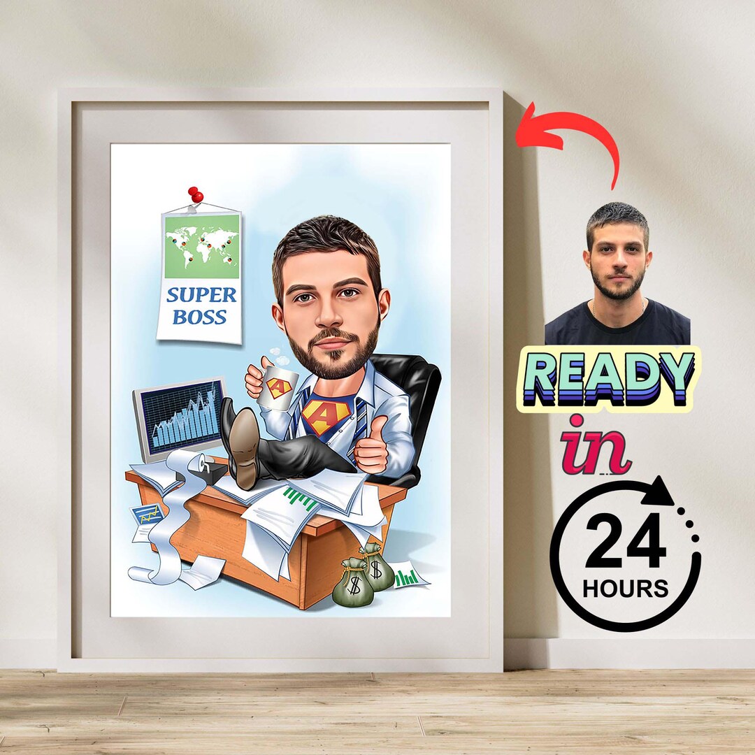 Personalized Cartoon Portrait, Boss Gift Idea, Digital Download Art ...