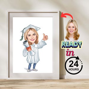 Custom Graduation Cartoon Portrait: Personalized Caricature Gift (Digital)