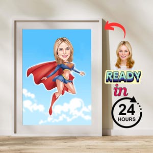 Caricatura personalizada de superhéroe a partir de foto, retrato digital, regalo para el Día de la Madre, regalo de cumpleaños, descarga digital