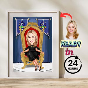 Personalized queen caricature art, boss lady cartoon, Caricature for Woman, Mrs Banker, female boss gift, Business Woman, Funny Caricature
