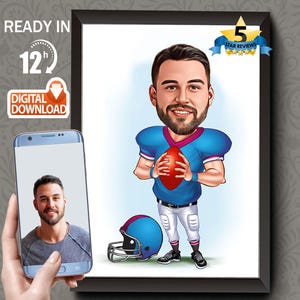 Personalized Rugby football Player Caricature Drawing, Funny Cartoon from Photo, Custom Rugby player Drawing, Custom American football
