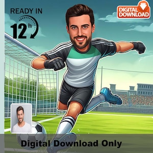 Caricatura personalizada de jogador de futebol masculino – Retrato de futebol masculino personalizado – Presente engraçado para fãs e atletas de futebol, foto de desenho animado,