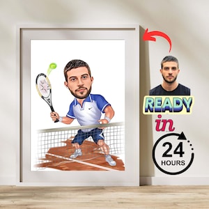 Custom Male Tennis Player Caricature Drawing, Cartoon from Photo, Custom Portrait Drawing, Digital Art, Bobblehead Drawing, Fun Gift