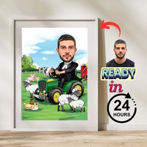 Custom Farmer Cartoon Portrait, Farmer Caricature, Farmer Gift, Farmer Cartoon, Farmer Caricature from Photo, Funny Farmer Caricature