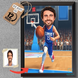 Custom Basketball Player Caricature Portrait: Funny Cartoon Drawing (Digital Download)