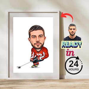 Custom Hockey Player Caricature Drawing, Cartoon from Photo, Custom Hockey Portrait Drawing, Digital Art, Bobblehead, Gift for Him