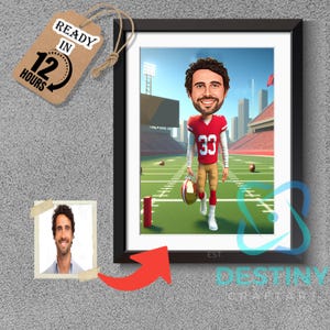 Saettle, Seahawks American Football Drawing Football Player Caricature from Photo Football Cartoon Portrait Funny Football Gift