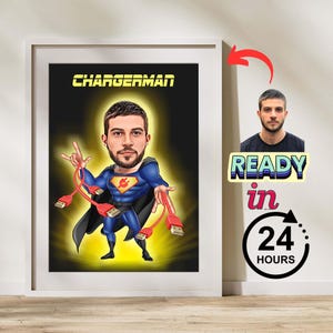 カスタムスーパーヒーロー漫画肖像画、スーパーヒーロー肖像画、お父さんへの贈り物、スーパーお父さん似顔絵、スーパーヒーロー似顔絵、写真からの似顔絵