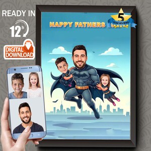Benutzerdefinierte Superheld Karikatur Porträt, Vater und Sohn Superheld Cartoon Porträt, Geschenk für Familie, Super Papa, Superheld Kinder Foto, Vater
