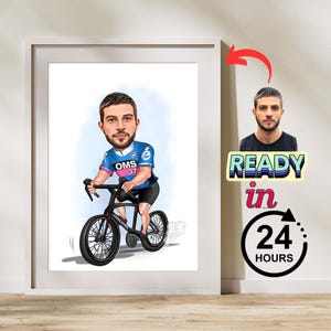 Personalized Cyclist Cartoon Portrait, Biker Portrait, Cyclist Gift, Cyclist Caricature, Custom Caricature, Caricature from Photo