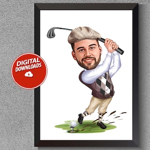 Personalized Golfer Caricature Portrait: Custom Cartoon Drawing (Digital Download)