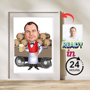 Custom Bartender Caricature, Personalized Bartender Gift, Barman Cartoon Illustration, Bartender Portrait from Photo, Digital Download