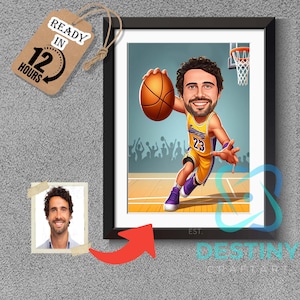 Custom Basketball Player Caricature Portrait: Funny Cartoon Drawing (Digital)
