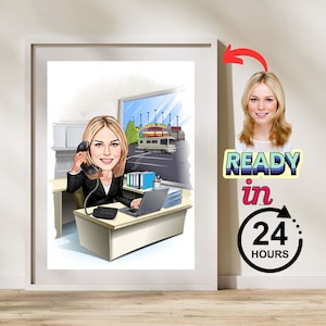 Custom Female Boss Cartoon Portrait, Boss Portrait, Gifts for Boss, Boss Caricature, Boss Lady Cartoon, Funny Boss Lady Caricature, Boss Art