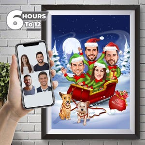 Family Portrait, Personalized Christmas cards, Holiday Card Office, Christmas Family gifts , Caricature gifts