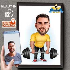 Personalized Fitness Cartoon Portrait, Custom Weightlifter Caricature Drawing from Photo, Funny Fitness Caricature, Gift for Weightlifter