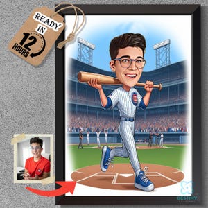 Chicago Cubs Cartoon Portrait Benutzerdefinierte lustige Baseballspieler Karikatur Zeichnung vom Foto Bilder Geschenk für Baseballspieler