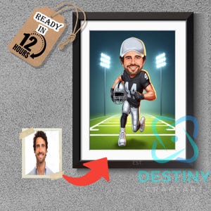 Custom Male American Football Caricature, Drawing Football Player, from Photo Football Cartoon Portrait, Funny Football Gift,