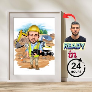 Civil Engineer Gift - Custom Caricature Portrait From Your Photo / Civil Engineering Personalized Male / Male Engineer / Digital Download