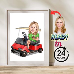 Custom Golfer Cartoon Portrait: Personalized Caricature Gift (Digital Download)