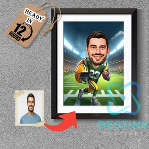 Green Bay Packers American Football Drawing Football Player Caricature from Photo Football Cartoon Portrait Funny Football Gift