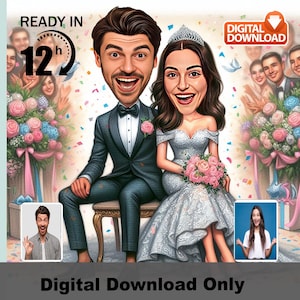 Custom Wedding Caricature: Funny Couple Portrait (Digital Download)